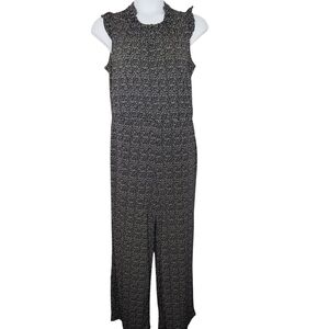 Adrianna Papell Wide Leg Jumpsuit Size L Stretch Black and White Print Spring